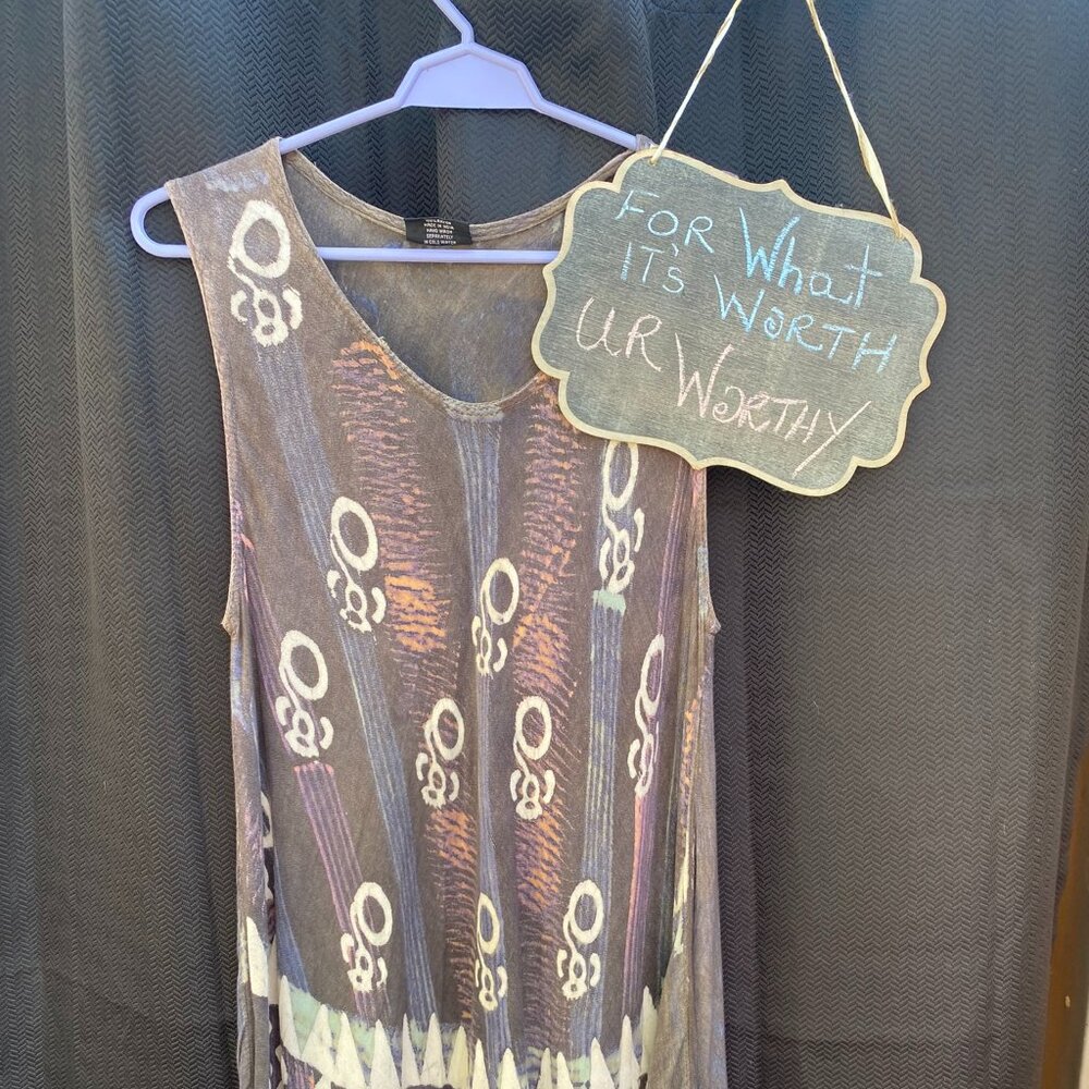 Shiva Rayon Midi Dress - Charcoal Tie Dye Boho Print, One Size